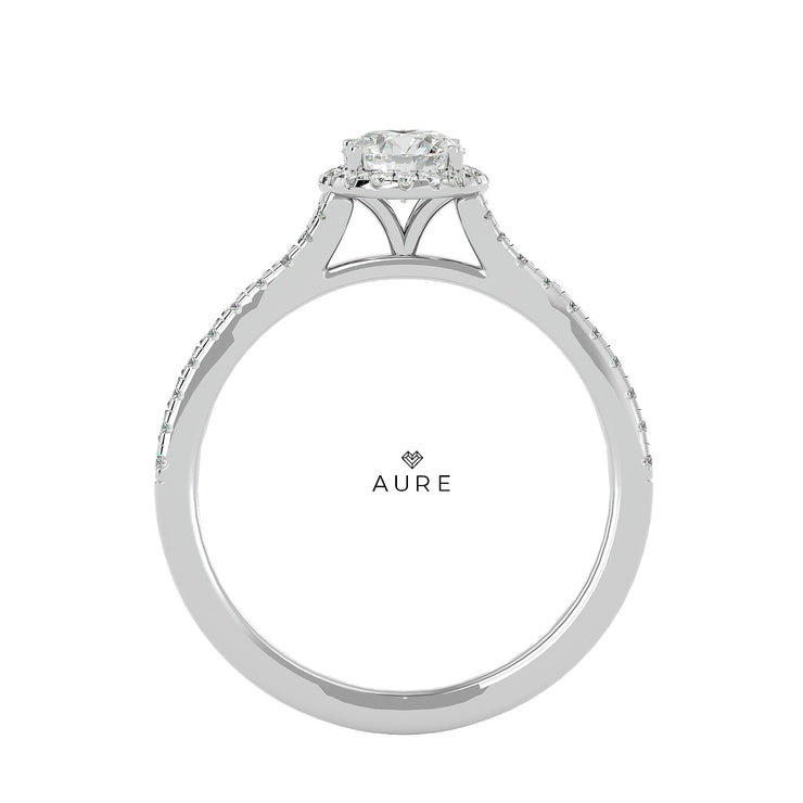 Bague Auréolée centre rond Yasmine de marque AURE en Diamant conçue et créée au Maroc