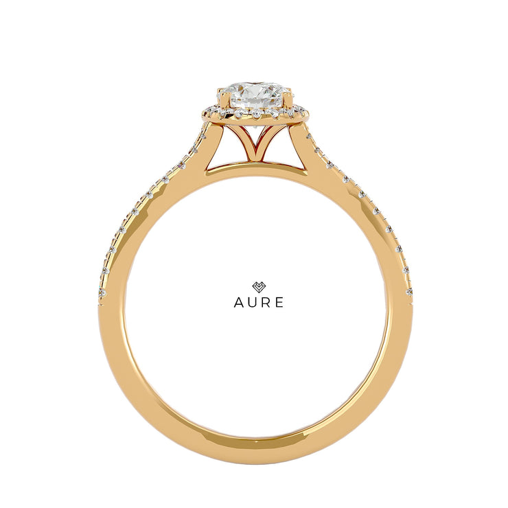 Bague Auréolée centre rond Yasmine de marque AURE en Diamant conçue et créée au Maroc