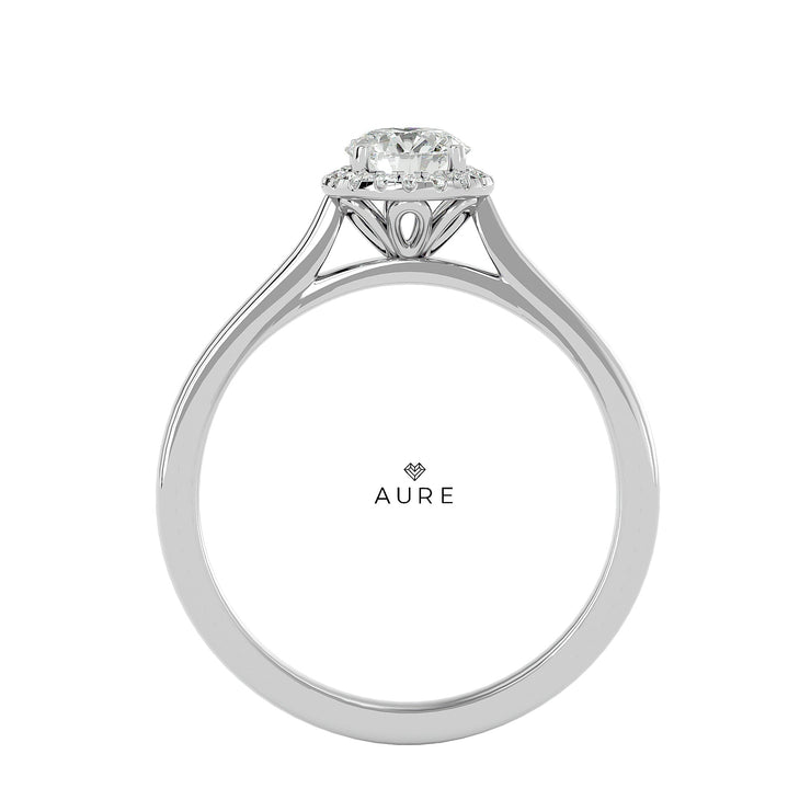 Bague Auréolée centre rond Mélodie de marque AURE en Diamant conçue et créée au Maroc